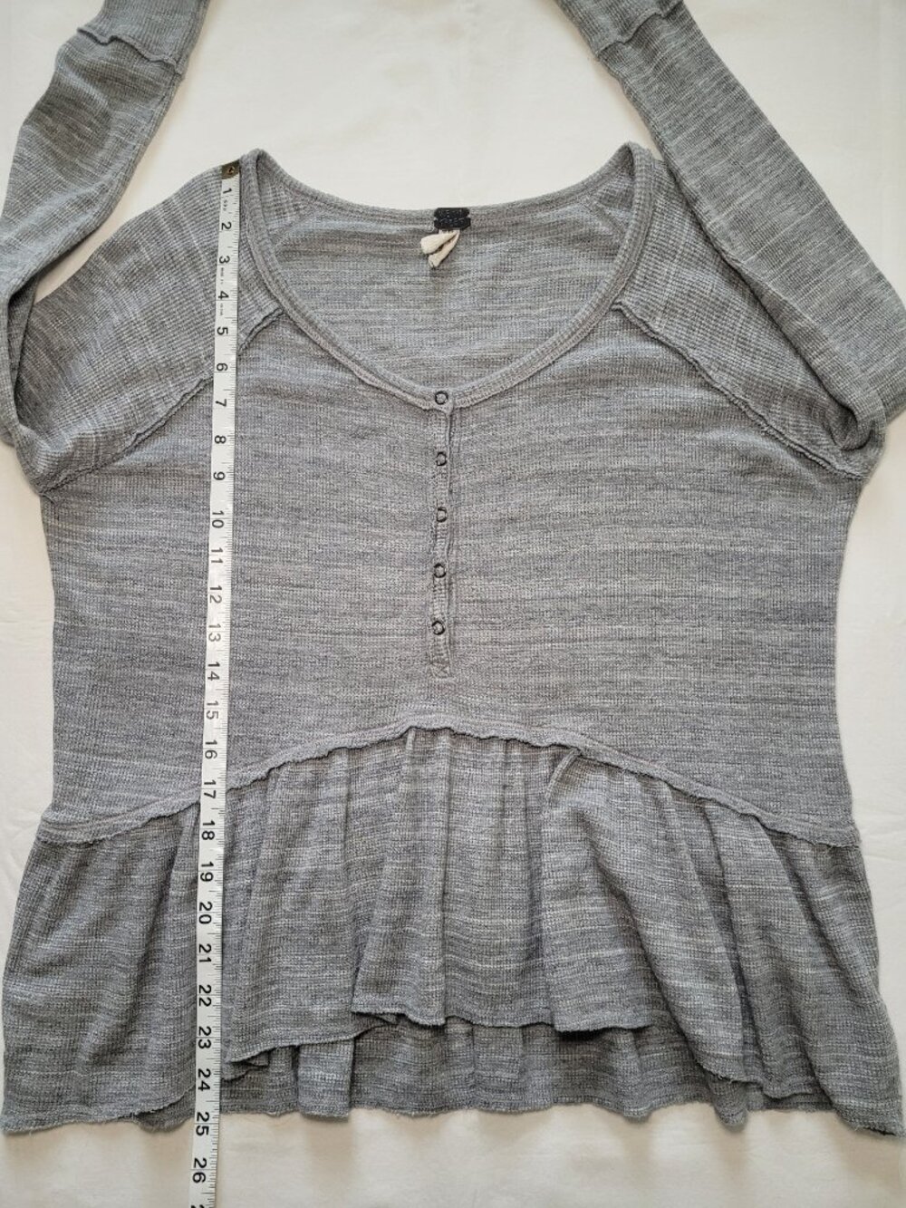 FP We The Free Coastline Waffle Knit Peplum Henley Top Thermal Gray XS Boho - Picture 6 of 9